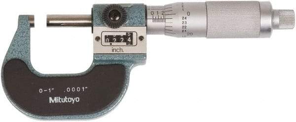 Mitutoyo - 0 to 1 Inch Range, Standard Throat, Electronic Outside Micrometer - 0.0001 Inch Accuracy, Friction Thimble, Rotating Spindle, Includes NIST Traceability Certification - Top Tool & Supply