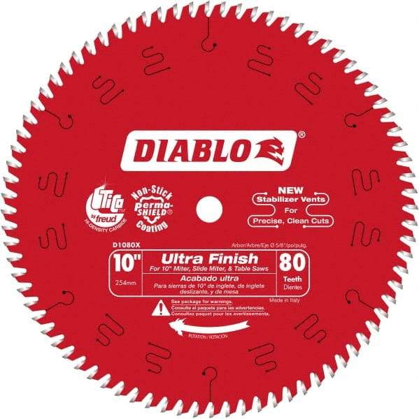 Freud - 10" Diam, 5/8" Arbor Hole Diam, 80 Tooth Wet & Dry Cut Saw Blade - Carbide-Tipped, Standard Round Arbor - Top Tool & Supply