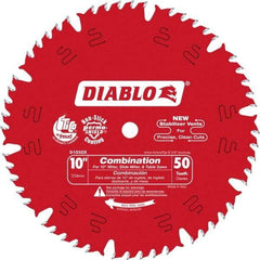 Freud - 10" Diam, 5/8" Arbor Hole Diam, 50 Tooth Wet & Dry Cut Saw Blade - Carbide-Tipped, Standard Round Arbor - Top Tool & Supply