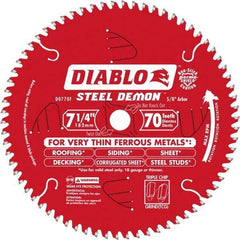 Freud - 7-1/4" Diam, 5/8" Arbor Hole Diam, 70 Tooth Wet & Dry Cut Saw Blade - Carbide-Tipped, Standard Round Arbor - Top Tool & Supply