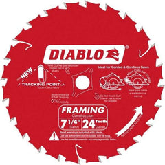 Freud - 7-1/4" Diam, 5/8" Arbor Hole Diam, 24 Tooth Wet & Dry Cut Saw Blade - Carbide-Tipped, Standard Round Arbor - Top Tool & Supply