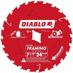 Freud - 7-1/4" Diam, 5/8" Arbor Hole Diam, 24 Tooth Wet & Dry Cut Saw Blade - Carbide-Tipped, Standard Round Arbor - Top Tool & Supply