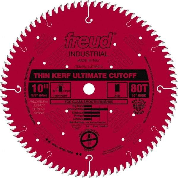 Freud - 10" Diam, 5/8" Arbor Hole Diam, 80 Tooth Wet & Dry Cut Saw Blade - Carbide-Tipped, Standard Round Arbor - Top Tool & Supply