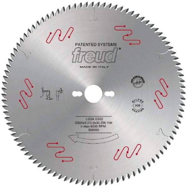 Freud - 300mm Diam, 1" Arbor Hole Diam, 96 Tooth Wet & Dry Cut Saw Blade - Carbide-Tipped, Standard Round Arbor - Top Tool & Supply