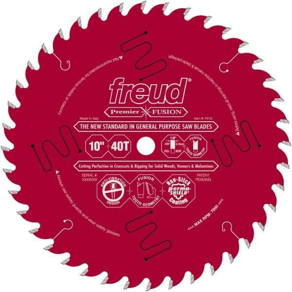 Freud - 10" Diam, 5/8" Arbor Hole Diam, 40 Tooth Wet & Dry Cut Saw Blade - Carbide-Tipped, Standard Round Arbor - Top Tool & Supply