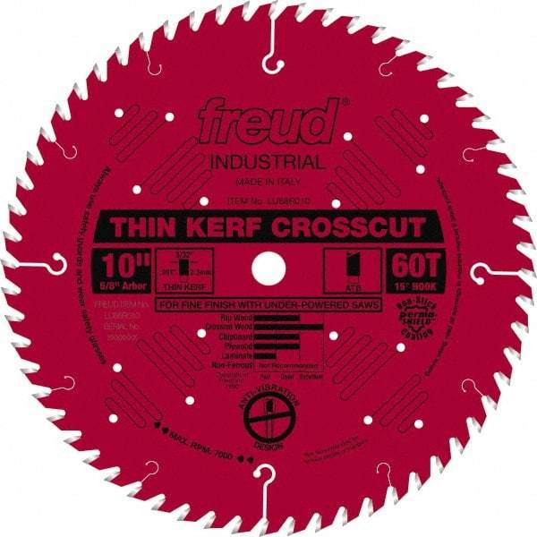 Freud - 10" Diam, 5/8" Arbor Hole Diam, 60 Tooth Wet & Dry Cut Saw Blade - Carbide-Tipped, Standard Round Arbor - Top Tool & Supply