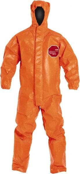 Dupont - Size 4XL Film Laminate Chemical Resistant Flame Resistant/Retardant Coveralls - Orange, Zipper Closure, Elastic Cuffs, Elastic Ankles - Top Tool & Supply