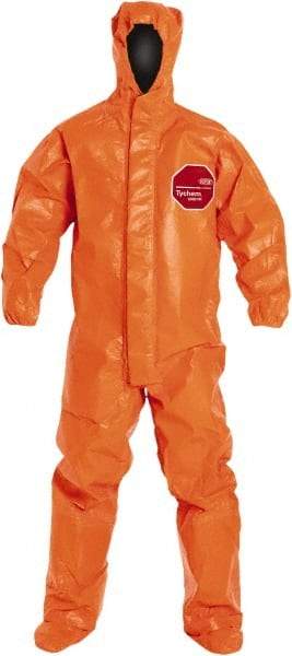 Dupont - Size S Film Laminate Chemical Resistant Flame Resistant/Retardant Coveralls - Orange, Zipper Closure, Elastic Cuffs - Top Tool & Supply