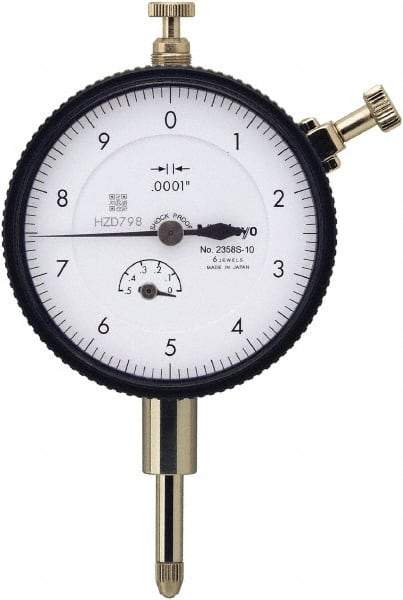 Mitutoyo - 0.5" Range, 0-10 Dial Reading, 0.0001" Graduation Dial Drop Indicator - 57mm Dial, 0.01" Range per Revolution, 0.0008" Accuracy, Includes NIST Traceability Certification - Top Tool & Supply