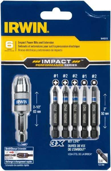 Irwin - 6 Piece, Phillips, Square Handle, Drive Set - #1, #2 - Top Tool & Supply