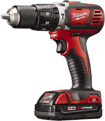 Milwaukee Tool - 18 Volt 1/2" Keyless Chuck Cordless Hammer Drill - 0 to 28,800 BPM, 0 to 1,800 RPM, Reversible - Top Tool & Supply