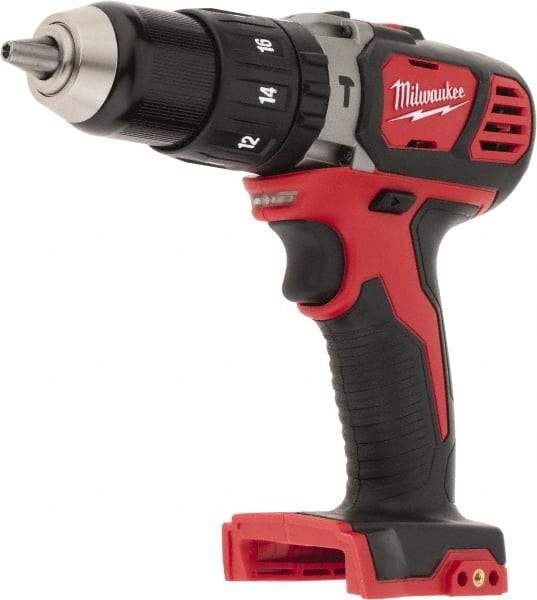 Milwaukee Tool - 18 Volt 1/2" Keyless Chuck Cordless Hammer Drill - 0 to 28,800 BPM, 0 to 1,800 RPM, Reversible - Top Tool & Supply