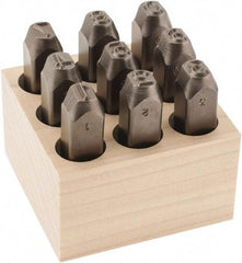 C.H. Hanson - 9 Piece, 3/8" Character Steel Stamp Set - Figures, Low Stress Round Face Full - Top Tool & Supply