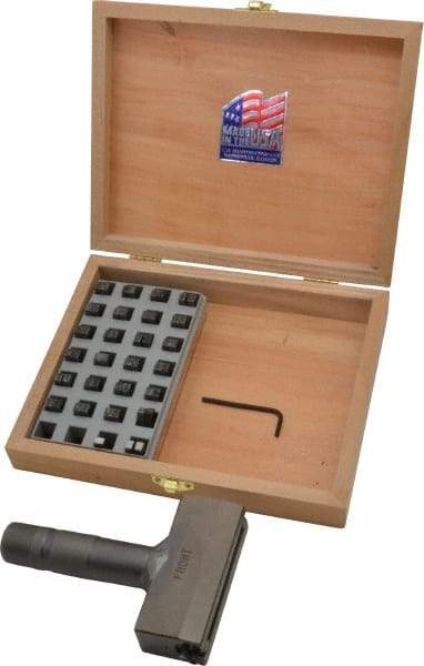 C.H. Hanson - 51 Piece, 3/16 Inch Character, Steel Type Set - 10 Character Capacity, Letter Set A-Z, Number Set 0-9, Dash, 3 Blank Spacers, Ea of 1-9, A, E and Wood Box with Plastic Insert - Top Tool & Supply