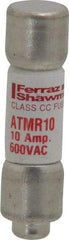 Ferraz Shawmut - 600 VAC/VDC, 10 Amp, Fast-Acting General Purpose Fuse - Clip Mount, 1-1/2" OAL, 100 at DC, 200 at AC kA Rating, 13/32" Diam - Top Tool & Supply