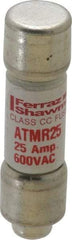 Ferraz Shawmut - 600 VAC/VDC, 25 Amp, Fast-Acting General Purpose Fuse - Clip Mount, 1-1/2" OAL, 100 at DC, 200 at AC kA Rating, 13/32" Diam - Top Tool & Supply