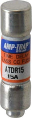 Ferraz Shawmut - 300 VDC, 600 VAC, 15 Amp, Time Delay General Purpose Fuse - Clip Mount, 1-1/2" OAL, 100 at DC, 200 at AC kA Rating, 13/32" Diam - Top Tool & Supply