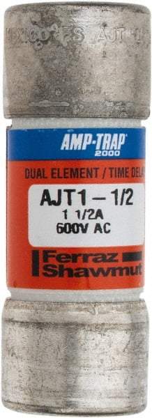 Ferraz Shawmut - 500 VDC, 600 VAC, 1.5 Amp, Time Delay General Purpose Fuse - Clip Mount, 2-1/4" OAL, 100 at DC, 200 at AC, 300 (Self-Certified) kA Rating, 13/16" Diam - Top Tool & Supply