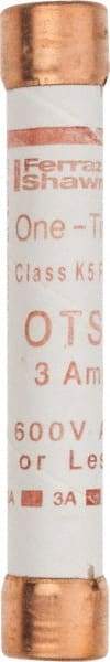 Ferraz Shawmut - 300 VDC, 600 VAC, 3 Amp, Fast-Acting General Purpose Fuse - Clip Mount, 127mm OAL, 20 at DC, 50 at AC kA Rating, 13/16" Diam - Top Tool & Supply