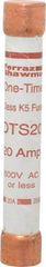 Ferraz Shawmut - 300 VDC, 600 VAC, 20 Amp, Fast-Acting General Purpose Fuse - Clip Mount, 127mm OAL, 20 at DC, 50 at AC kA Rating, 13/16" Diam - Top Tool & Supply