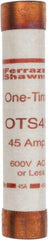 Ferraz Shawmut - 300 VDC, 600 VAC, 45 Amp, Fast-Acting General Purpose Fuse - Clip Mount, 5-1/2" OAL, 20 at DC, 50 at AC kA Rating, 1-1/16" Diam - Top Tool & Supply