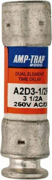 Ferraz Shawmut - 250 VAC/VDC, 3.5 Amp, Time Delay General Purpose Fuse - Clip Mount, 51mm OAL, 100 at DC, 200 at AC kA Rating, 9/16" Diam - Top Tool & Supply