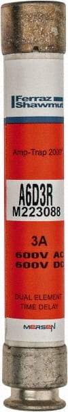 Ferraz Shawmut - 600 VAC/VDC, 3 Amp, Time Delay General Purpose Fuse - Clip Mount, 127mm OAL, 100 at DC, 200 at AC kA Rating, 13/16" Diam - Top Tool & Supply