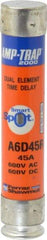 Ferraz Shawmut - 600 VAC/VDC, 45 Amp, Time Delay General Purpose Fuse - Clip Mount, 5-1/2" OAL, 100 at DC, 200 at AC kA Rating, 1-1/16" Diam - Top Tool & Supply