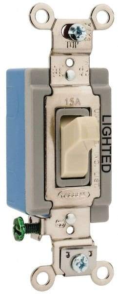 Hubbell Wiring Device-Kellems - 1 Pole, 120 to 277 VAC, 15 Amp, Residential Grade, Toggle, Wall and Dimmer Light Switch - 1-5/16 Inch Wide x 4-1/16 Inch High - Top Tool & Supply