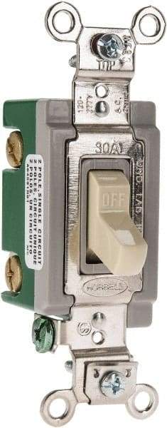 Hubbell Wiring Device-Kellems - 2 Pole, 120 to 277 VAC, 30 Amp, Industrial Grade, Toggle, Wall and Dimmer Light Switch - 1-5/16 Inch Wide x 4-1/16 Inch High - Top Tool & Supply