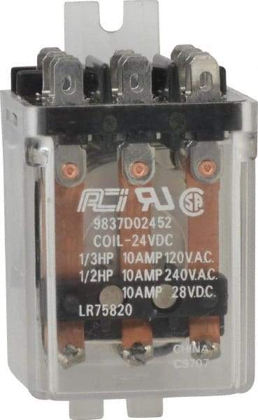 ACI - 11 Pins, Square Electromechanical Blade General Purpose Relay - 10 Amp at 240 VAC, 3PDT, 24 VDC - Top Tool & Supply