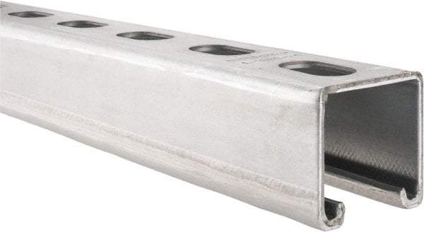 Thomas & Betts - 10' Long x 1-5/8" Wide x 1-5/8" High, 12 Gauge, Strip Steel, Half Slot Framing Channel & Strut - 0.105" Thick, Pre-Galvanized - Top Tool & Supply