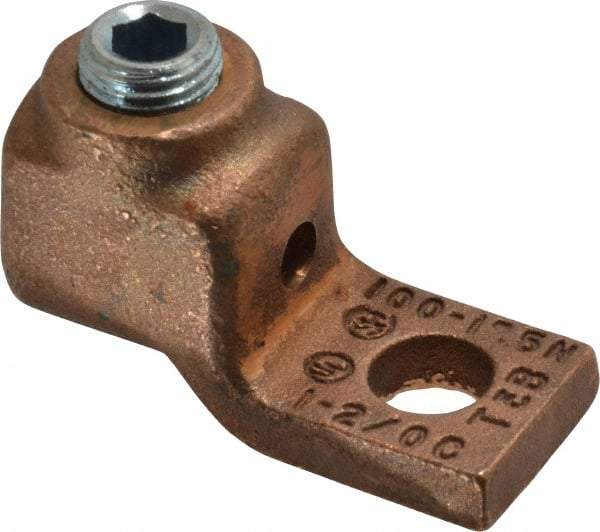 Thomas & Betts - 1-2/0 AWG Noninsulated Compression Connection Square Ring Terminal - 3/8" Stud, 1-15/16" OAL x 13/16" Wide, Copper Contact - Top Tool & Supply