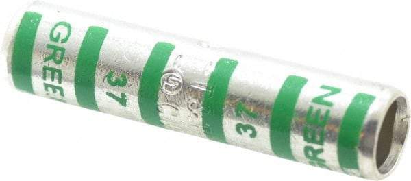 Thomas & Betts - 1 AWG Compatible, Noninsulated, Crimp-On Butt Splice Terminal - 2 Wire Entries, Copper Contacts, Tin Contact Plating, 2" OAL, Green - Top Tool & Supply