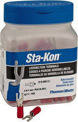 Thomas & Betts - #6 Stud, 22 to 16 AWG Compatible, Partially Insulated, Crimp Connection, Locking Fork Terminal - Top Tool & Supply
