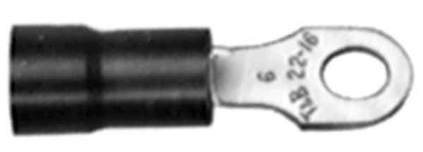 Thomas & Betts - 22-16 AWG Partially Insulated Crimp Connection D Shaped Ring Terminal - 3/8" Stud, 1.24" OAL x 0.54" Wide, Tin Plated Copper Contact - Top Tool & Supply