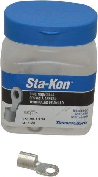 Thomas & Betts - 4 AWG Noninsulated Crimp Connection Circular Ring Terminal - 1/4" Stud, 1.16" OAL x 0.48" Wide, Tin Plated Copper Contact - Top Tool & Supply