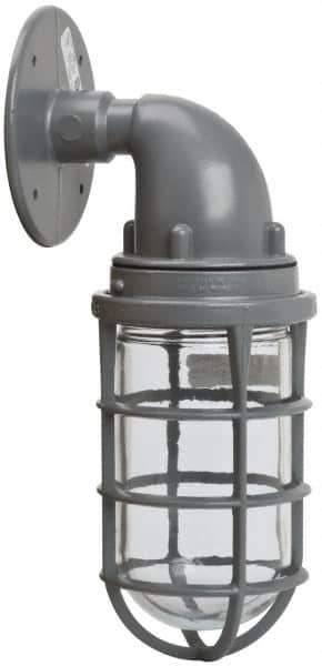 Hubbell Killark - 150 Watt, 2,800 Lumen, 120-240 Volt, Incandescent Wall Pack Light Fixture - Glass Lens, Aluminum Housing, Gray, Wall Mount, 4-5/8" Deep x 7-5/8" High x 4-1/4" Wide - Top Tool & Supply