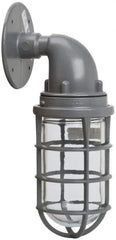 Hubbell Killark - 150 Watt, 2,800 Lumen, 120-240 Volt, Incandescent Wall Pack Light Fixture - Glass Lens, Aluminum Housing, Gray, Wall Mount, 4-5/8" Deep x 7-5/8" High x 4-1/4" Wide - Top Tool & Supply