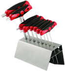 8 Piece - 2.0 - 10mm - Hard Chrome Finish - Metal Stand - T-Handle Soft Grip Dual Drive Ball End Hex Set - Top Tool & Supply