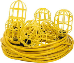 Value Collection - 10 Socket, 4 Conductor, 125 VAC, 15 Amp, Temporary String Light - 100' SJTW-A Cord, Yellow, Plastic, Includes Lamp Guard - Top Tool & Supply