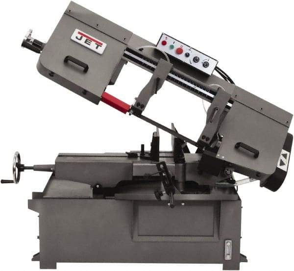 Jet - 10 x 14" Max Capacity, Manual Step Pulley Horizontal Bandsaw - 82, 132, 210 & 330 SFPM Blade Speed, 230/460 Volts, 45°, 3 hp, 3 Phase - Top Tool & Supply