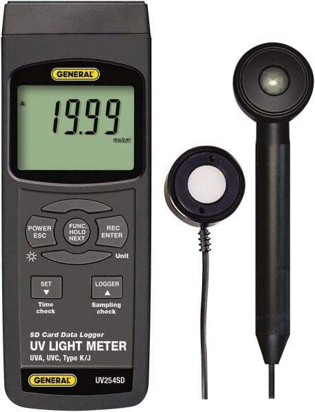 General - 9 Volt Battery, LCD Display, Light Meter - 4 Accuracy, Compatible with UVA, UVC Lighting, SD Card - Top Tool & Supply