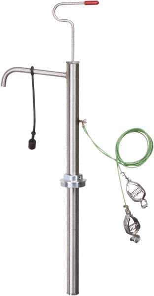 PRO-LUBE - 18 Strokes per Gal, 1/2" Outlet, Stainless Steel Hand Operated Drum/Pail Pump - 7 oz per Stroke, 25" OAL, For 2" Bung Drums, For Acetone, Adblue, Benzene, DEF, Diesel, Kerosene, Lacquer, Naphtha, Thinners, Urea & Gasoline - Top Tool & Supply