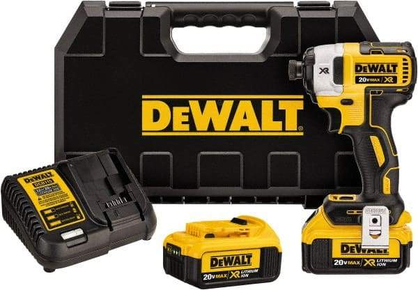 DeWALT - 20 Volt, 1/4" Drive, 20, 125, 152 Ft/Lb Torque, Cordless Impact Driver - 1000, 2800, 3250 RPM, 2 Lithium-Ion Batteries Included - Top Tool & Supply