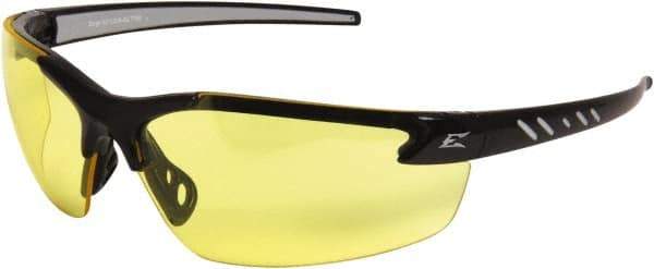 Edge Eyewear - Yellow Lenses, Frameless Safety Glasses - Anti-Fog, Scratch Resistant, Black Nylon Frame, Size Universal, Wrap Around - Top Tool & Supply