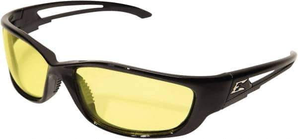 Edge Eyewear - Yellow Lenses, Framed Safety Glasses - Anti-Fog, Scratch Resistant, Black Nylon Frame, Size XL, Wrap Around - Top Tool & Supply