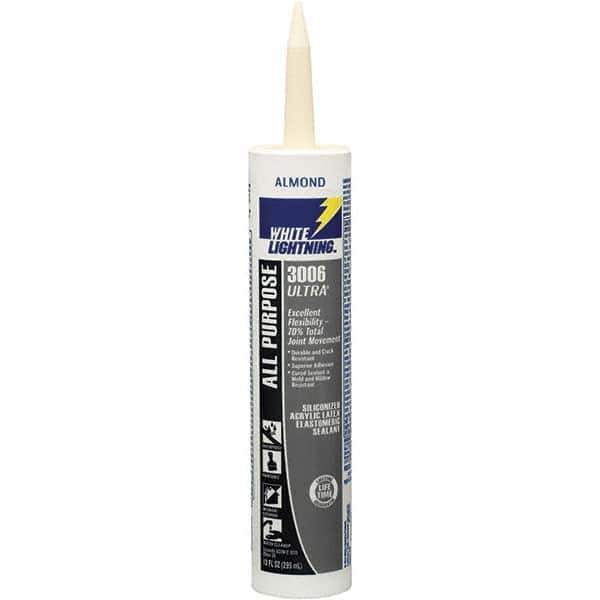 White Lightning - 10 oz Tube Almond Acrylic Latex & Silicone Joint Sealant - -30 to 180°F Operating Temp, 10 min Tack Free Dry Time, 5 to 7 Days Full Cure Time - Top Tool & Supply