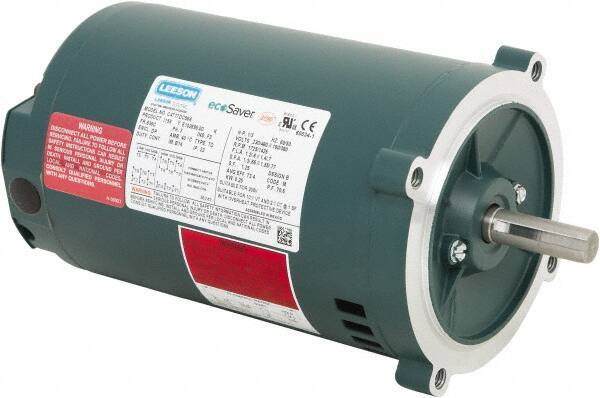 Leeson - 1/3 Max hp, 1,800 Max RPM, Premium Efficient Electric AC DC Motor - 230/460 V Input, Three Phase, S56C Frame, C-Face Mount, ODP Enclosure - Top Tool & Supply