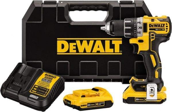 DeWALT - 20 Volt 1/2" Chuck Mid-Handle Cordless Drill - 0-500 & 0-2000 RPM, Keyless Chuck, Reversible, 2 Lithium-Ion Batteries Included - Top Tool & Supply